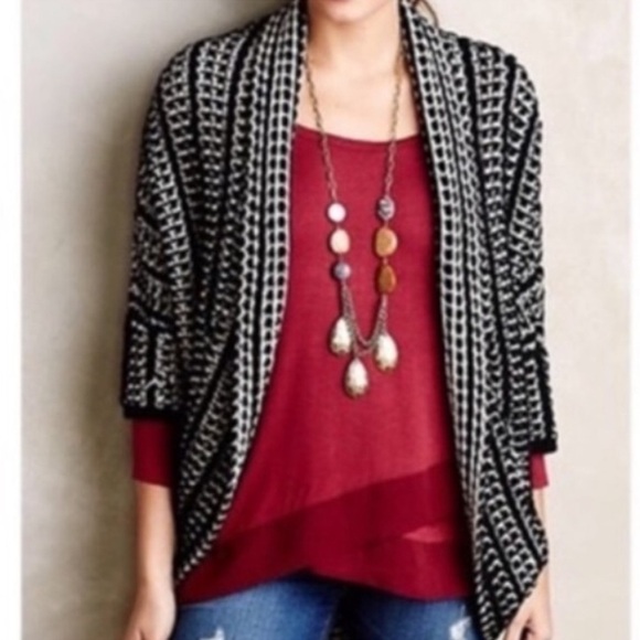 Anthropologie MOTH Maija Cocoon Knit Wool Cardigan Open Front Chunky Sweater S - Picture 1 of 12